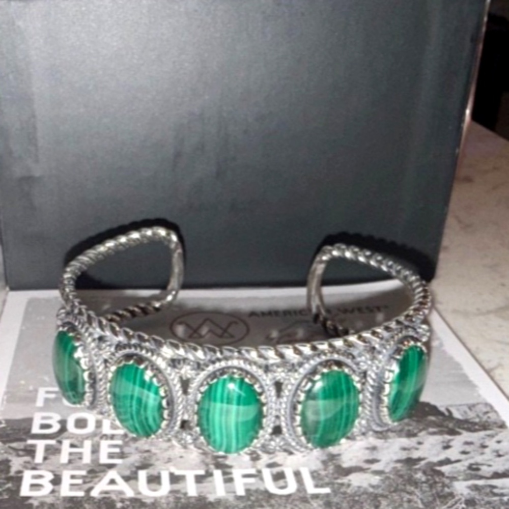 Carolyn Pollack American West Green Malachite 5-Stone Silver Cuff Bracelet AVG